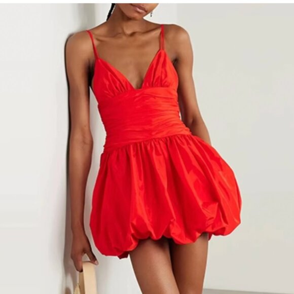 STAUD x Mytheresa Loren Ruched Taffeta Mini Dress Sz0 Rouge Lipstick Red - Picture 4 of 9